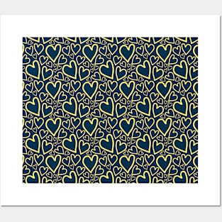 Blue and Yellow Hearts Repeated Pattern 096#001 Posters and Art